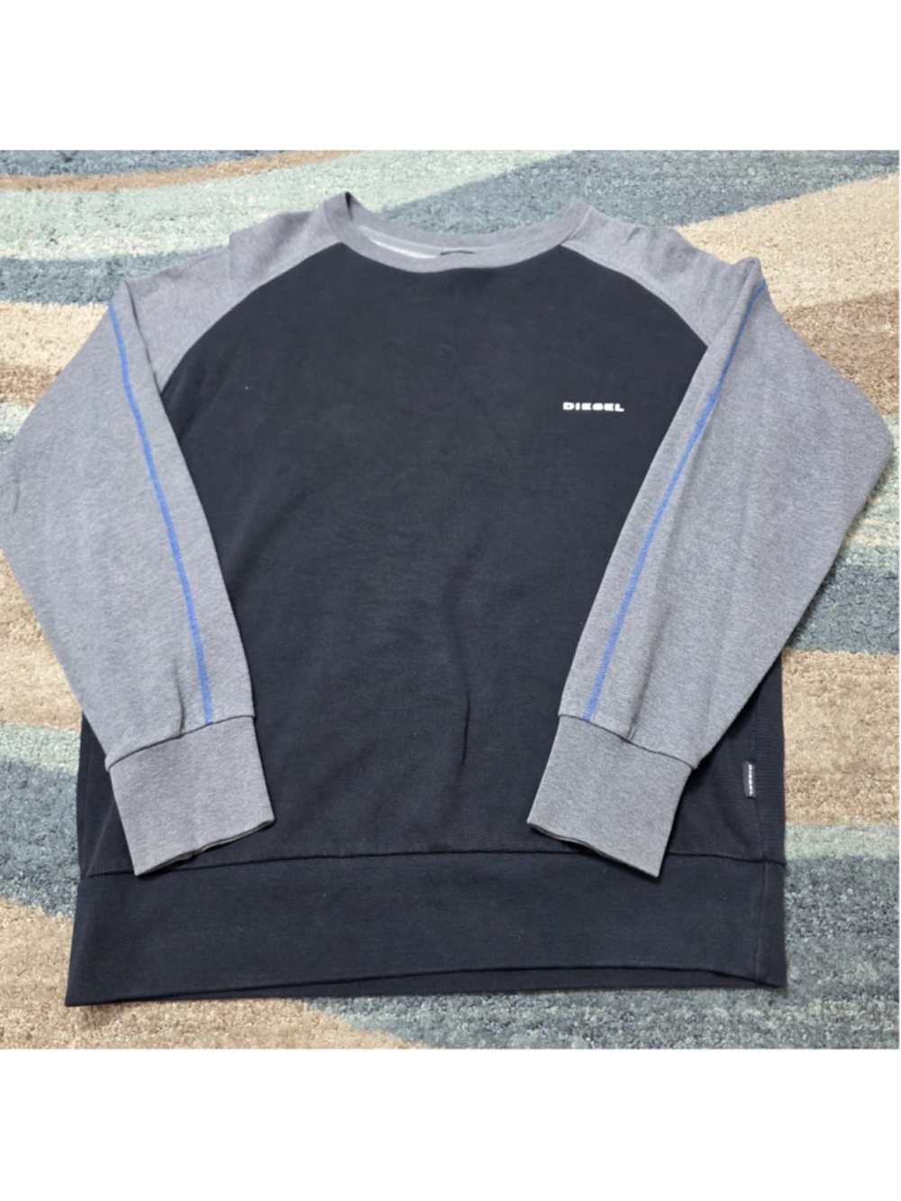 Diesel Men’s Colorblock Crewneck Sweatshirt Gray Black Logo Size L